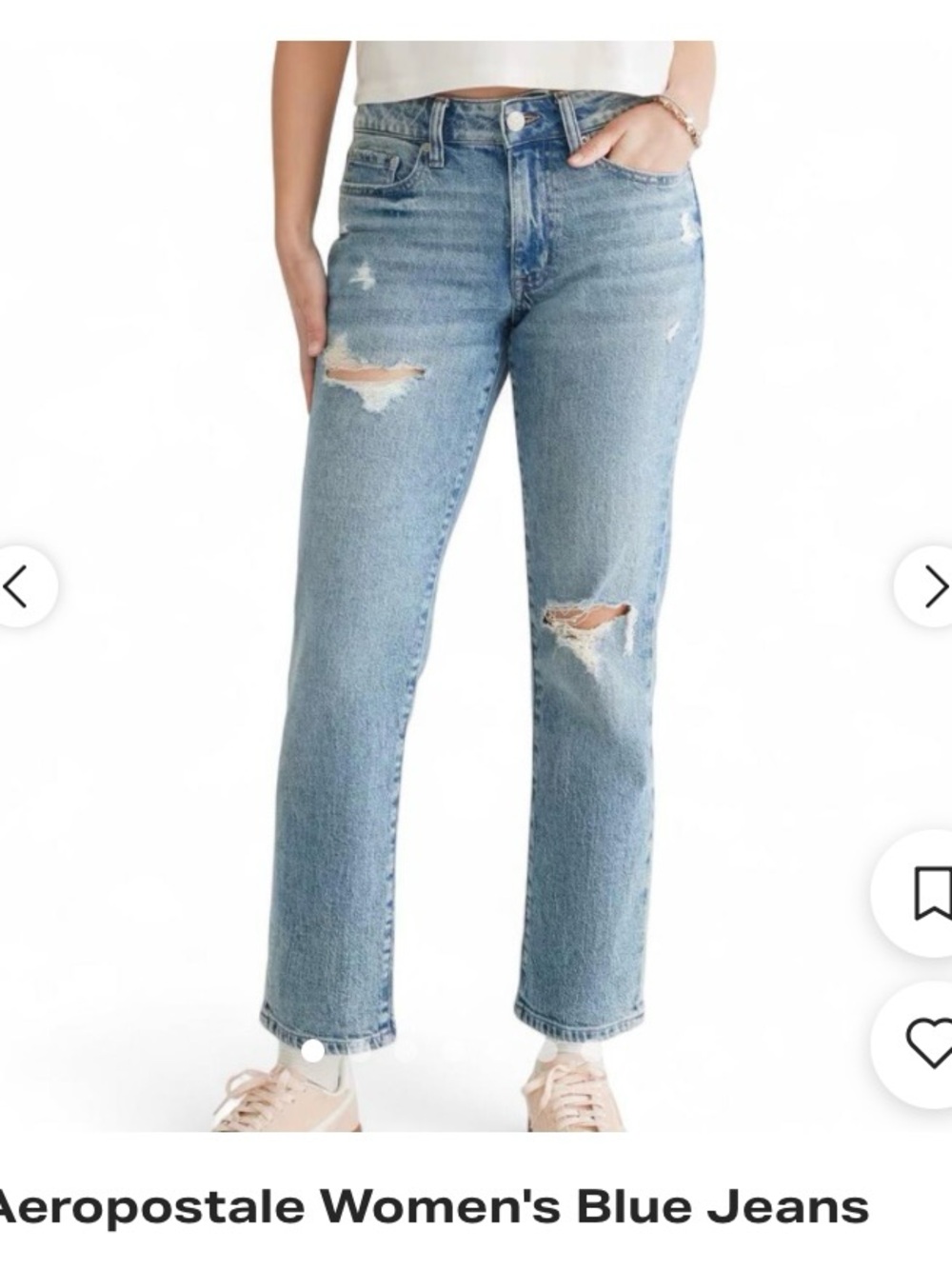 Aeropostale Women's Light Blue Distressed Straight-Leg Jeans